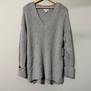 NWT Nine West XXL Sweater Gray Chunky Knit Tunic Longline V-Neck Cabincore Cozy